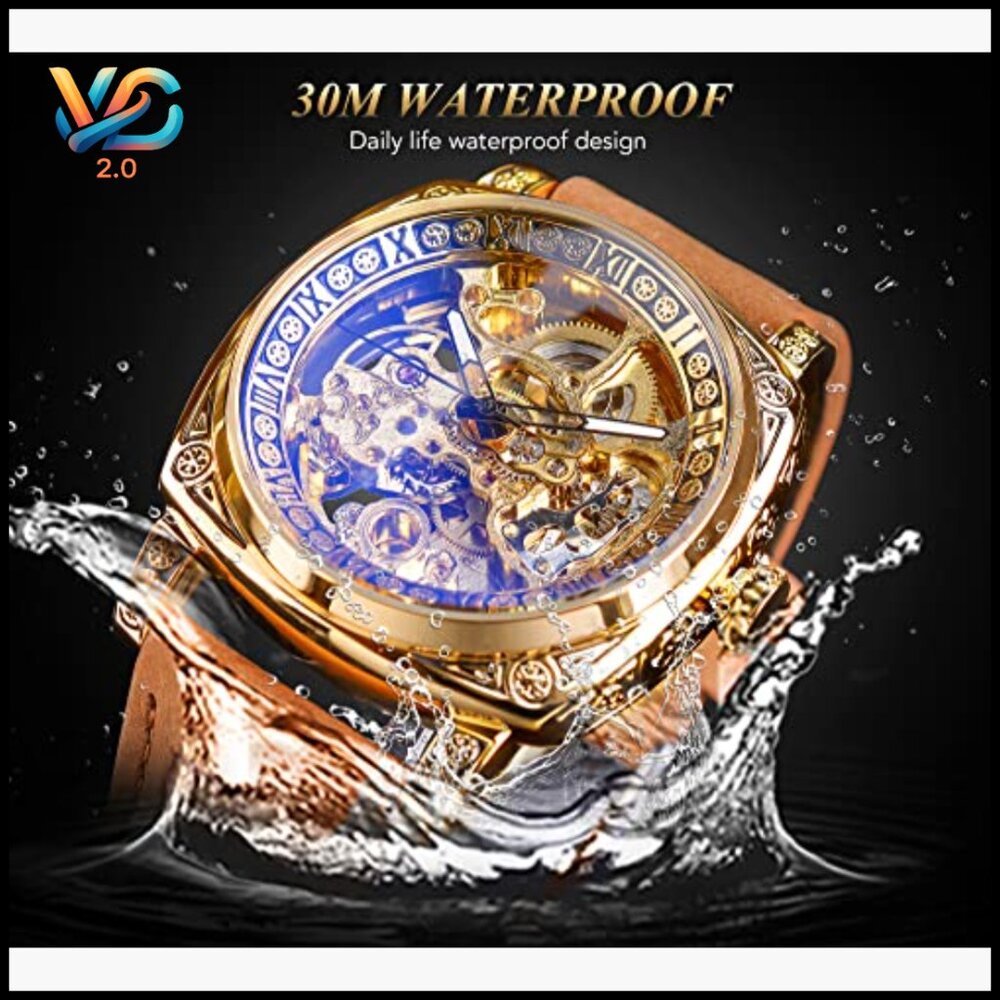 Men's Square Skeleton Automatic Watch, Genuine Le… - image 2